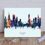 Chicago Illinois Skyline Blue Orange Paint By Numbers Kit