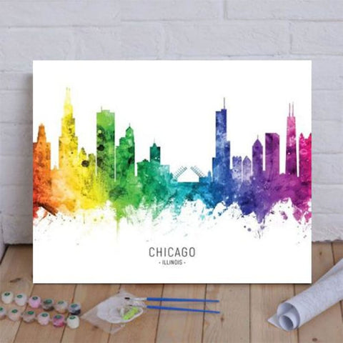 Chicago Illinois Skyline Rainbow Paint By Numbers Kit