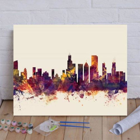 Chicago Illinois USA On Beige Paint By Numbers Kit