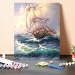 Paint by Numbers Kit Boat On Cyan Waves