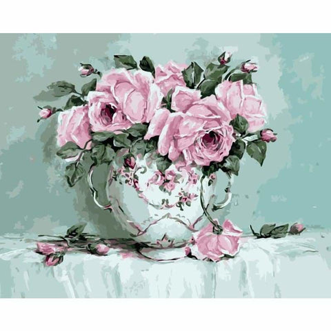 Pink Rose Diy Paint By Numbers Kits WM-251 - NEEDLEWORK KITS