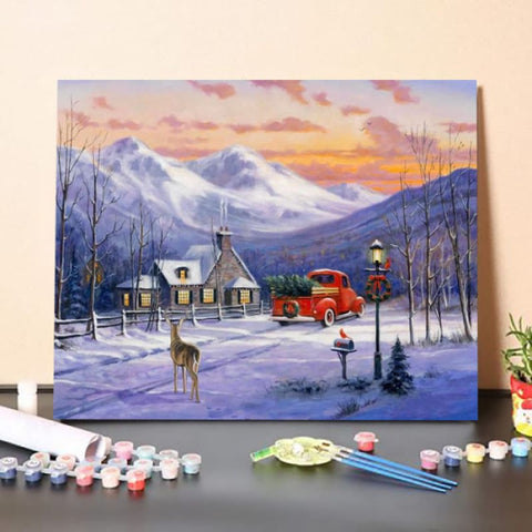 Red Truck And Deer – Paint By Numbers Kit