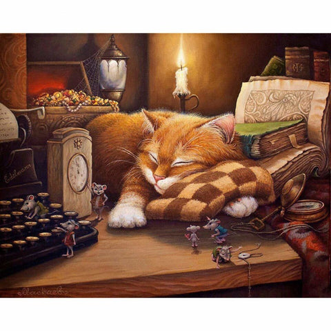 Sleeping Cat On the Desk Diy Paint By Numbers Kits PBN00104 - NEEDLEWORK KITS