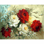 White Red Rose Flowers Diy Paint By Numbers Kits PBN00161 - NEEDLEWORK KITS